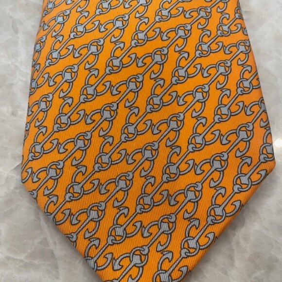 Hermes Orange Anchor Print Tie - Picture 2 of 6